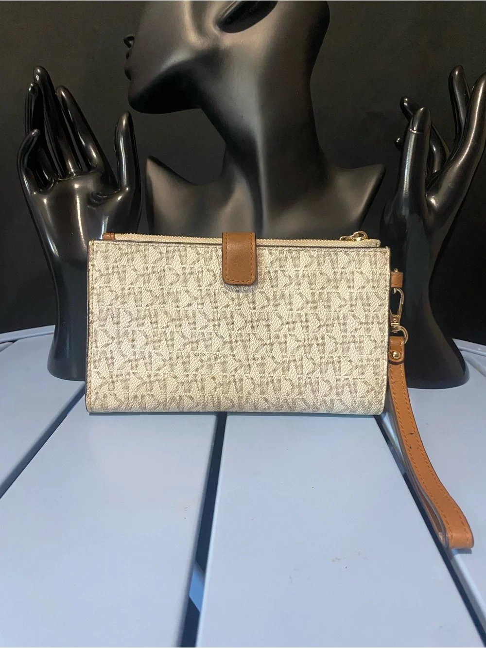 Michael Kors Beige & Brown Signature Canvas Wristlet